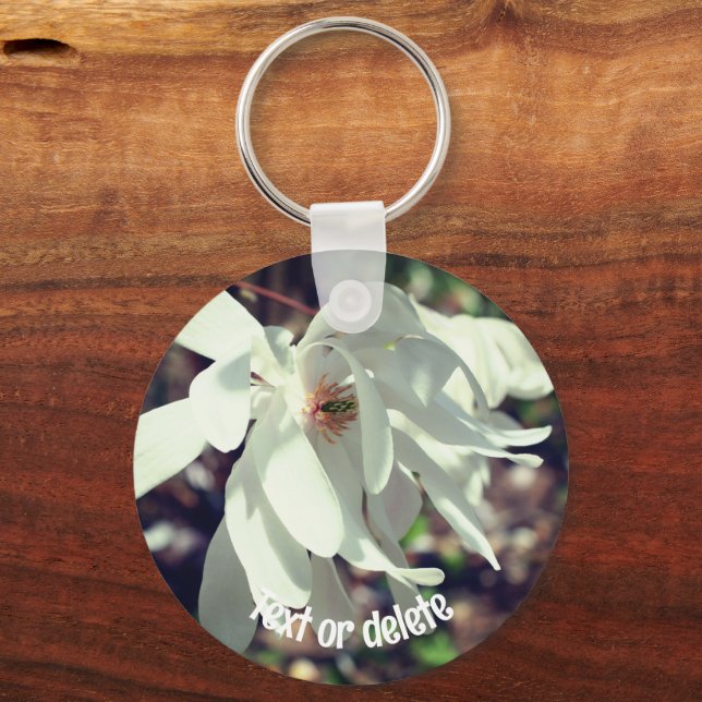 Porte-clés Fleur de Magnolia blanche personnalisée (Recto)