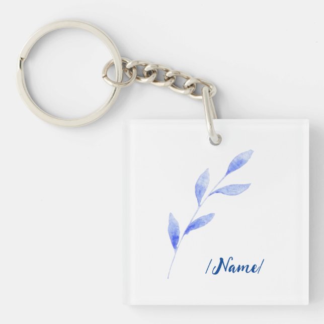 Porte-clés Fleur de naissance Branche bleue Vacances cadeau (Devant)