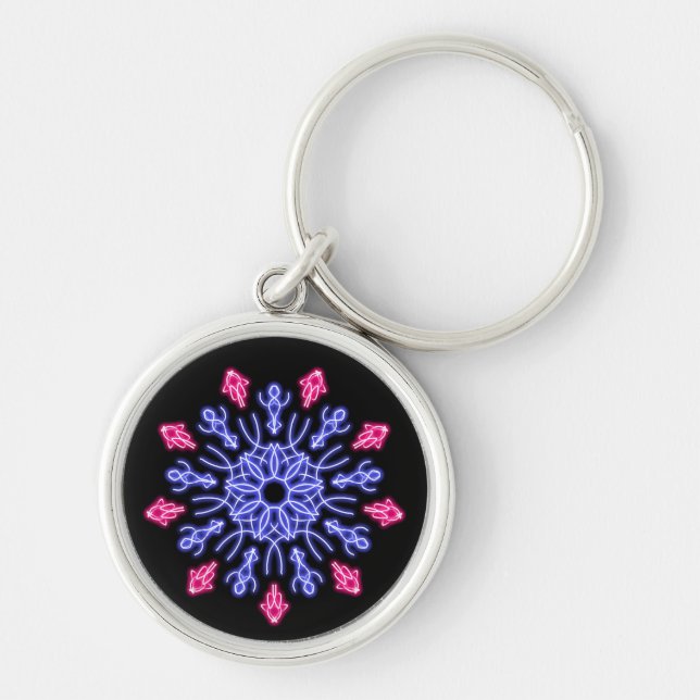 Porte-clés Fleur de néon bleu et rouge (Devant)