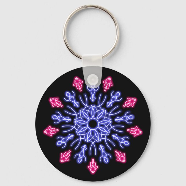 Porte-clés Fleur de néon bleu et rouge (Recto)