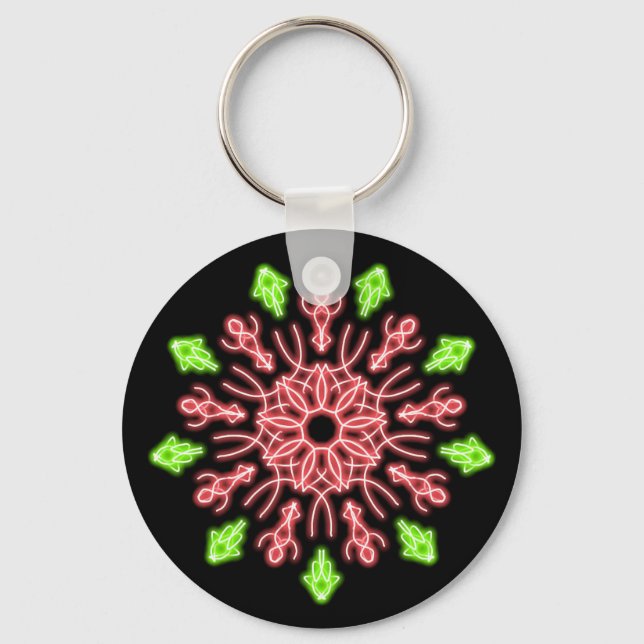 Porte-clés Fleur de néon rouge et vert (Recto)