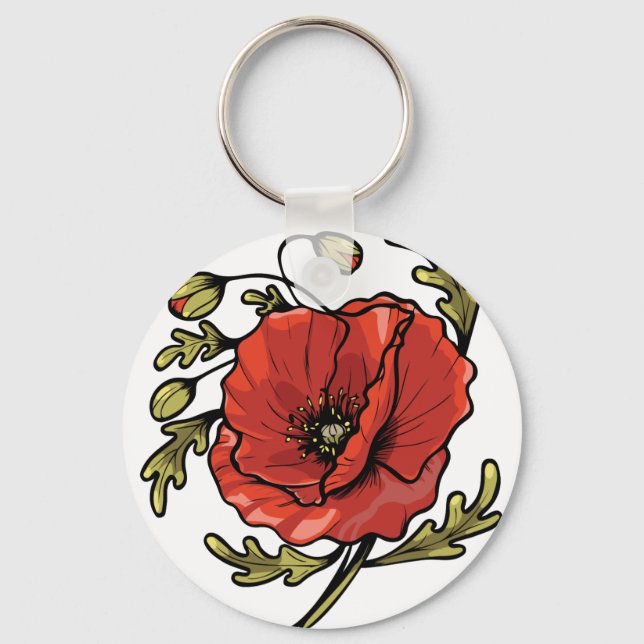 Porte-clés Fleur de Pavot Art Nouveau (Recto)