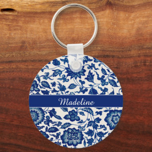Porte-clés Fleur de Paysage Française Bleu Blanc Chinoiserie