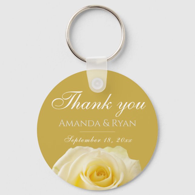 Porte-clés Fleur de rose jaune Mariage Merci (Recto)