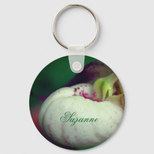 Porte-clés Fleur de Sabot de Dame Blanche Personnalisée