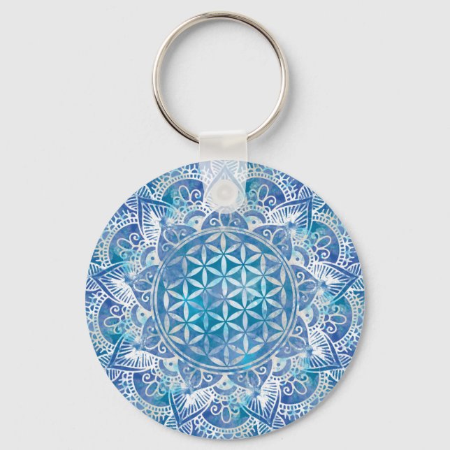 Porte-clés Fleur de vie à Lotus - Aquarelle Bleu (Recto)