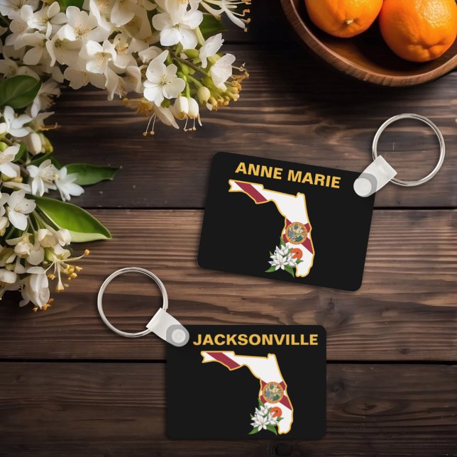 Porte-clés Fleur d'état Floride personnalisée Fleur Orange Bl (Créateur téléchargé)