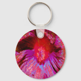 Porte-clés Fleur d'Hibiscus rouge rétro Trippy psychédélique