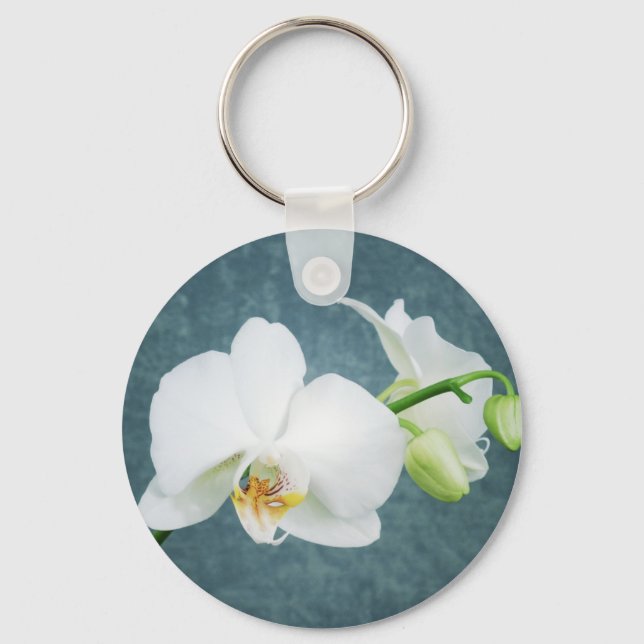 Porte-clés Fleur d'Orchidée Blanche Zen (Recto)