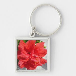 Porte-clés Fleur double hibiscus rouge