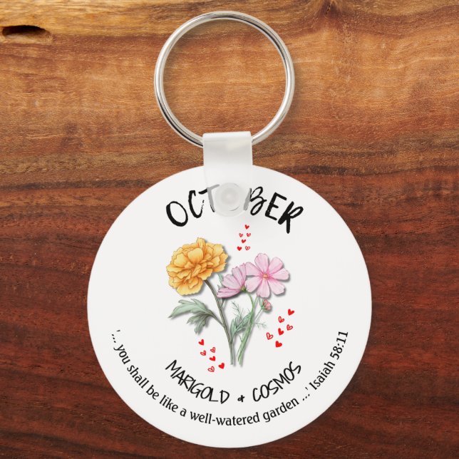 Porte-clés Fleur du mois de naissance OCTOBRE Christian (Recto)