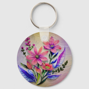 Porte-clés Fleur élégante I Aquarelle Fleur rose et violette