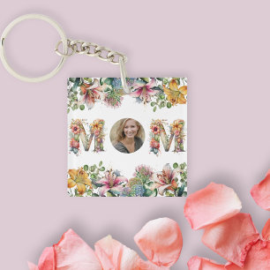 Porte-clés Fleur Fête des mères MOM personnalisée Photo