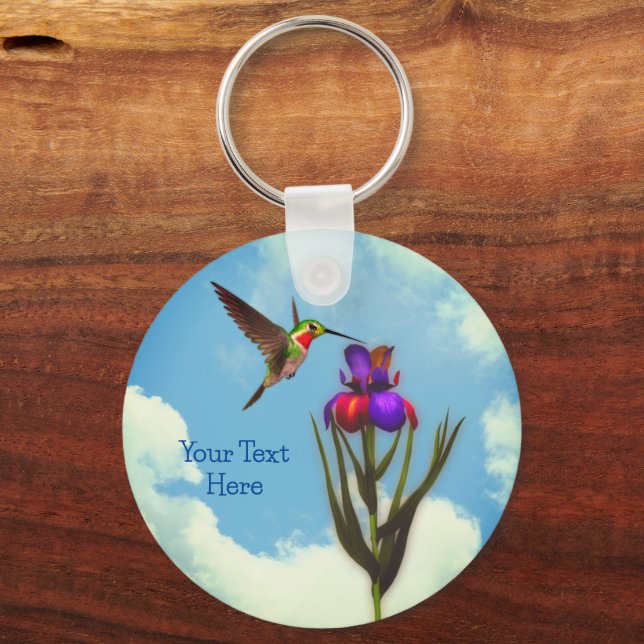 Porte-clés Fleur Iris de colibri personnalisée (Recto)