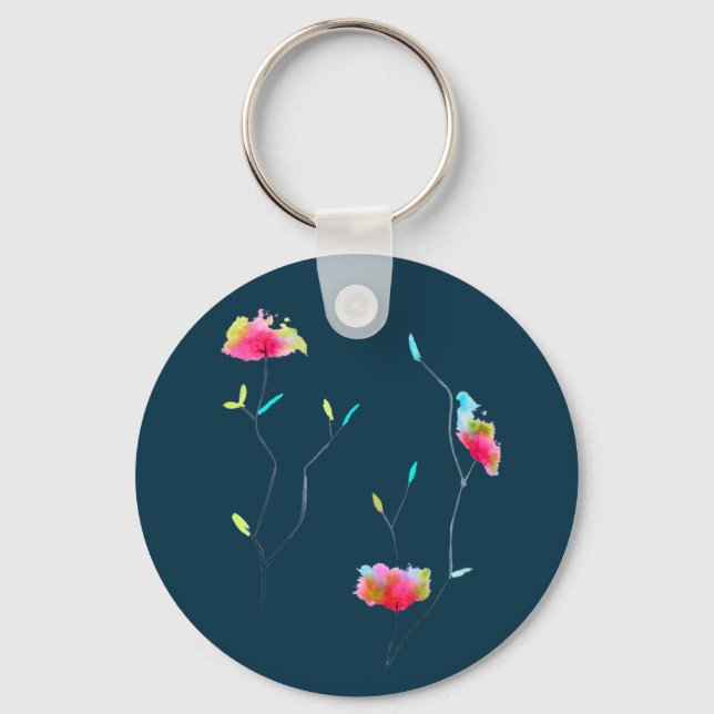 Porte-clés Fleur japonaise rose abstraite moderne simple (Recto)