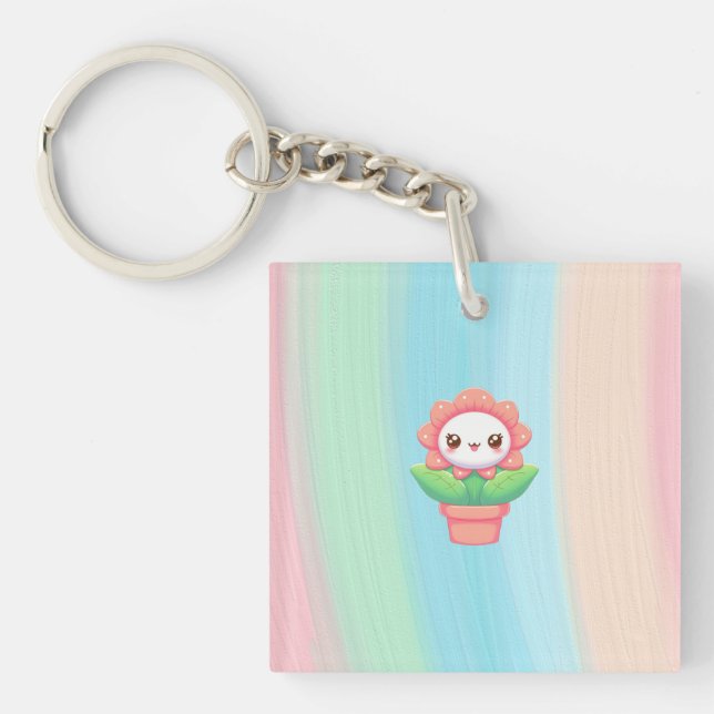 Porte-clés Fleur mignonne, capricieuse en pot (Devant)