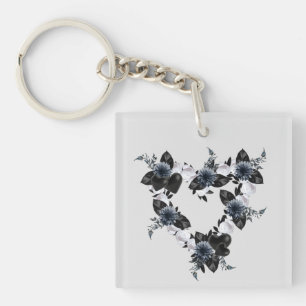 Porte-clés Fleur noire et blanche couronne
