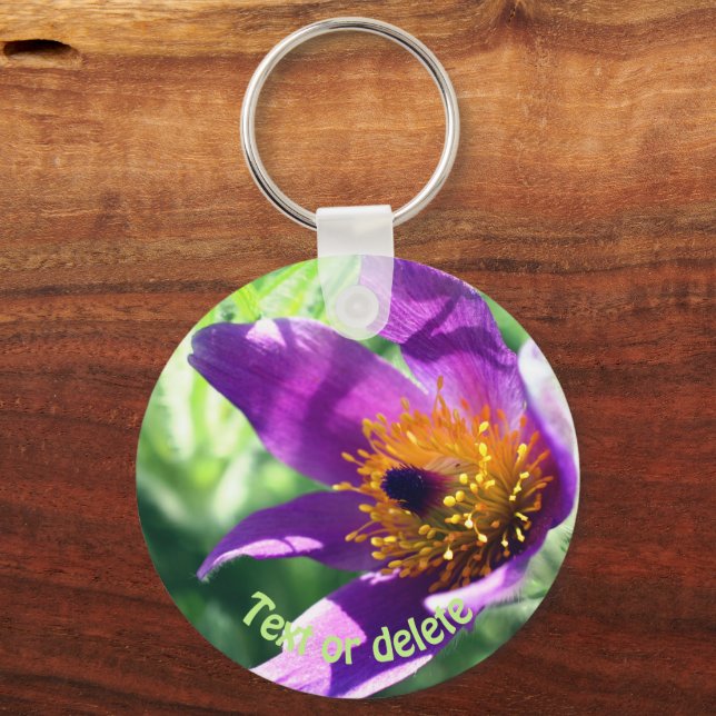 Porte-clés Fleur Pasque violet personnalisée (Recto)