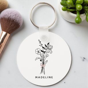 Porte-clés Fleur personnalisée de demoiselle d'honneur avec u