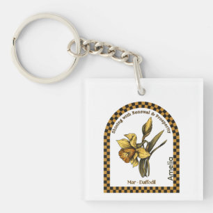 Porte-clés Fleur personnalisée du mois de naissance de mars