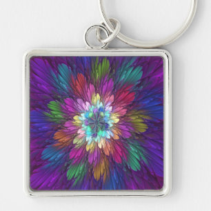 Porte-clés Fleur psychédélique colorée Art fractal Abstrait