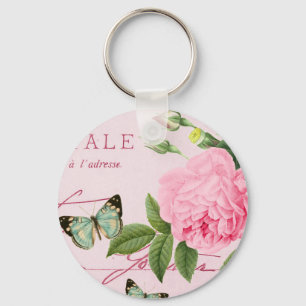 Porte-clés fleur rose vintage en rose