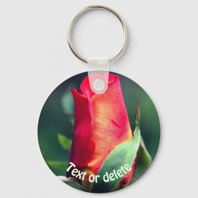 Porte-clés Fleur Rosebud Jaune Rouge personnalisée (Recto)