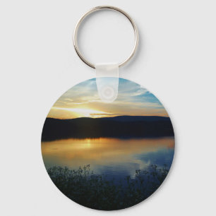 Porte-clés Fleur sauvage, coucher de soleil bleu