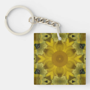 Porte-clés Fleur soleil éclate dorée