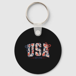 Porte-clés Fleur Usa Coquette Patriote Noeud 4 Juillet Amer