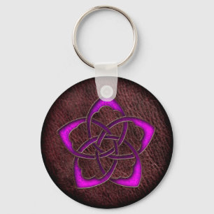 Porte-clés Fleur violette mystique violette brillante en cuir