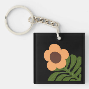 Porte-clés Fleurs Abstraites Modernes Vertes et Orange