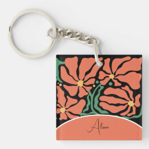 Porte-clés Fleurs Abstraites Modernes Vertes et Orange