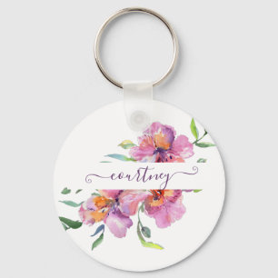 Porte-clés Fleurs aquarelles roses personnalisées