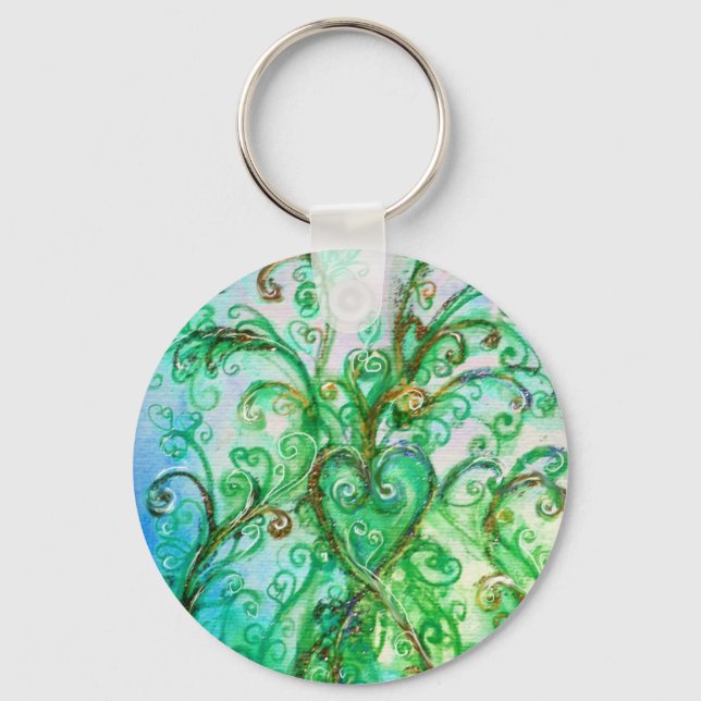 Porte-clés FLEURS BLANCHES vert vif bleu jaune (Recto)