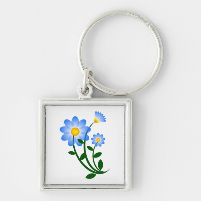 Porte-clés Fleurs bleues (Devant)