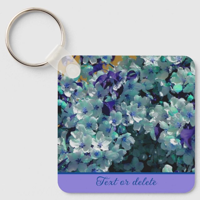 Porte-clés Fleurs bleues Personnalisées (Recto)