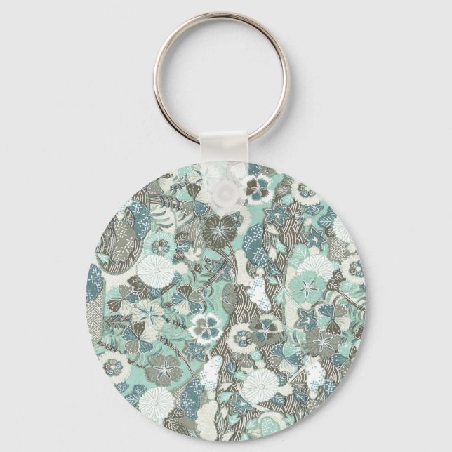 Porte-clés Fleurs Brown bleues Abstraites (Recto)