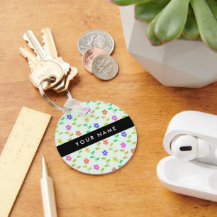 Porte-clés Fleurs colorées, Arrière - plan vert clair, Noir