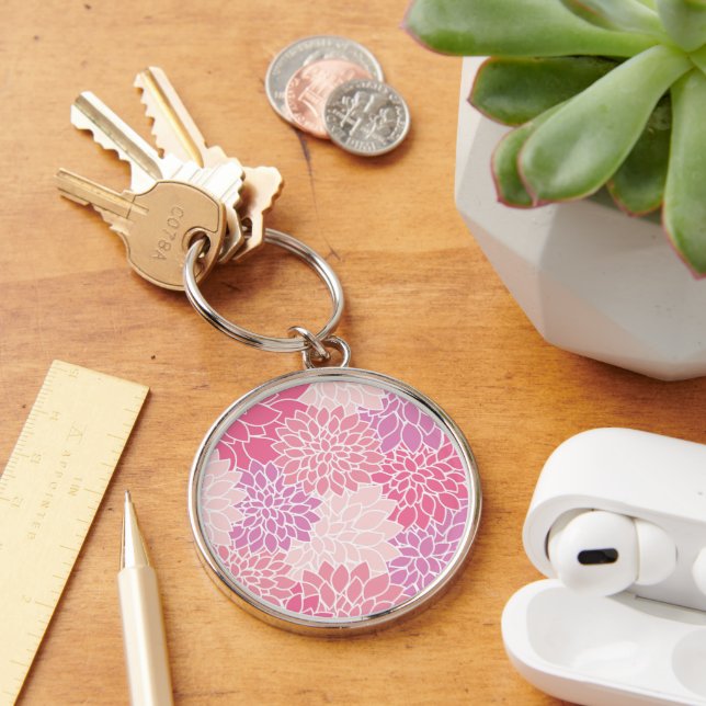 Porte-clés Fleurs Dahlia, Motif De Fleurs, Dahlia Rose (Bureau)