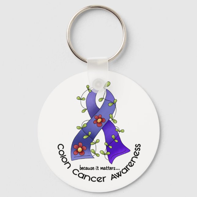 Porte-clés FLEURS DE CONNAISSANCE DU cancer du côlon RIBBON 1 (Recto)