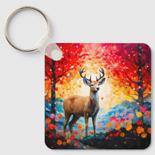 Porte-clés Fleurs de coucher de soleil doré Forêt d'automne C