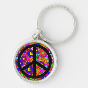 Porte-clés Fleurs de hippie de signe de paix rétros