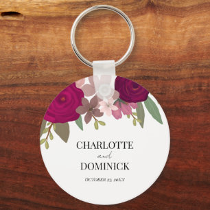 Porte-clés Fleurs de jardin burgundy pour mariage 
