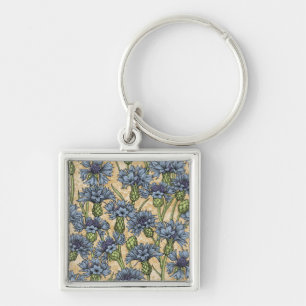 Porte-clés Fleurs de maïs bleues, fleurs sauvages sur le jaun