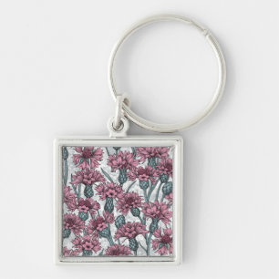 Porte-clés Fleurs de maïs roses, fleurs sauvages sur blanc