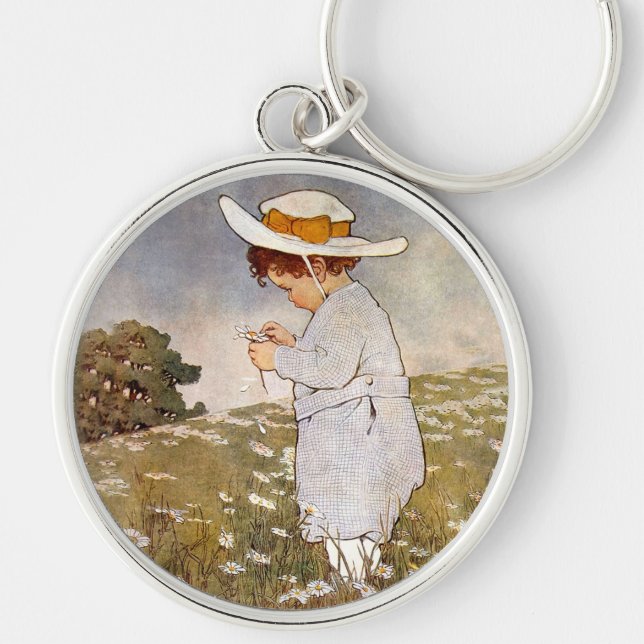 Porte-clés Fleurs de marguerites de cueillette d'enfants anti (Devant)