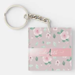 Porte-clés Fleurs de monogramme à l'aquarelle chic