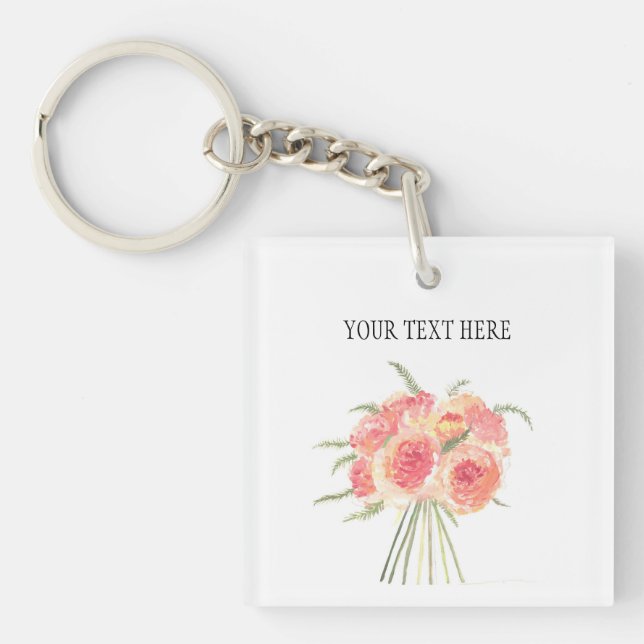 Porte-clés Fleurs de pivoine pastel Aquarelle mariage rustiqu (Devant)