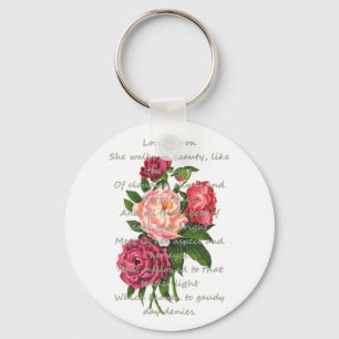 Porte-clés Fleurs de pivoines vintages poème byron romantique